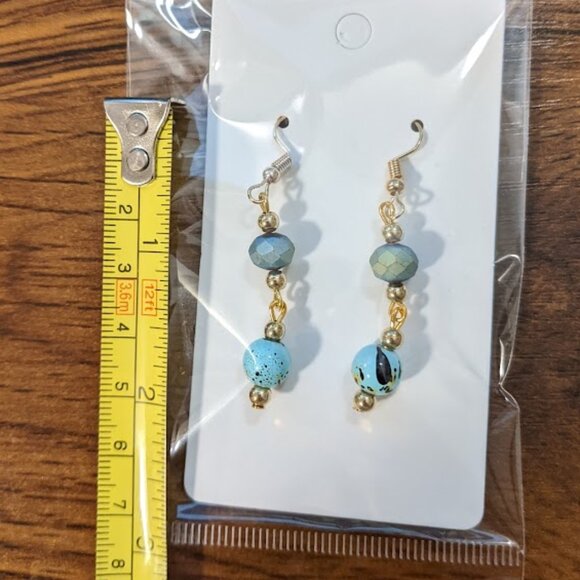 SOLD Speckled Teal Drop Earrings - Picture 4 of 5